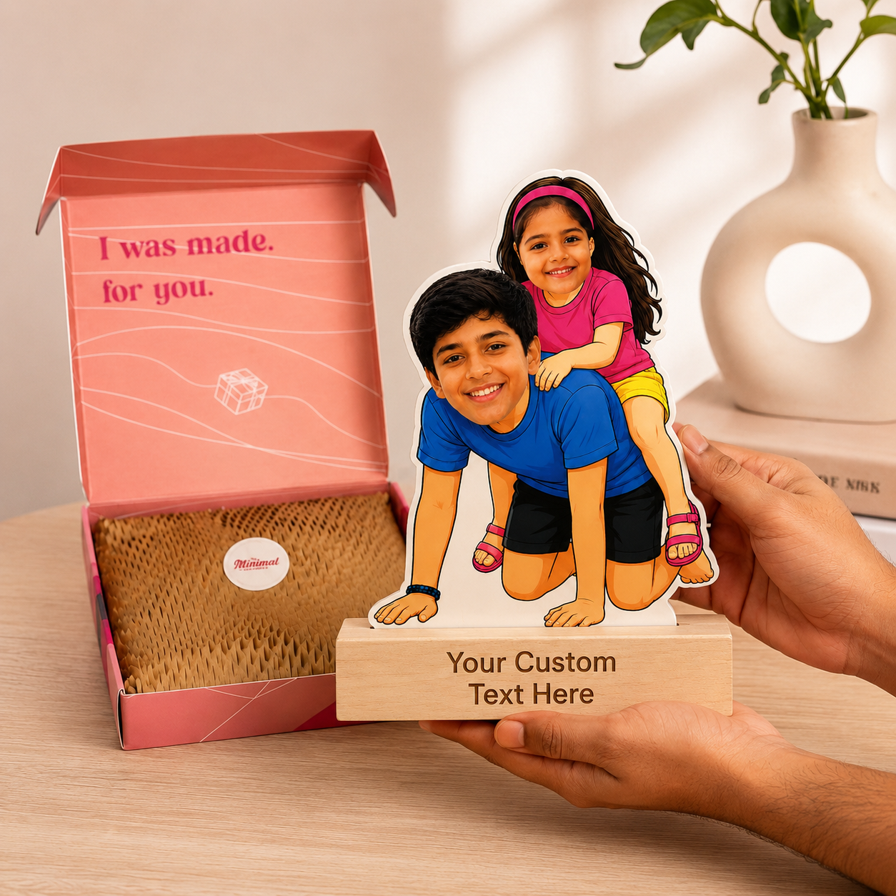 Sister on Brother's Back Love Caricature With Stand