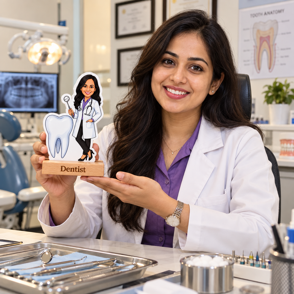 Personalized Dentist Caricature With Stand