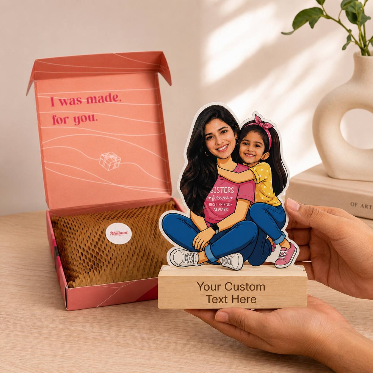Personalized Sisters Love Caricature With Stand