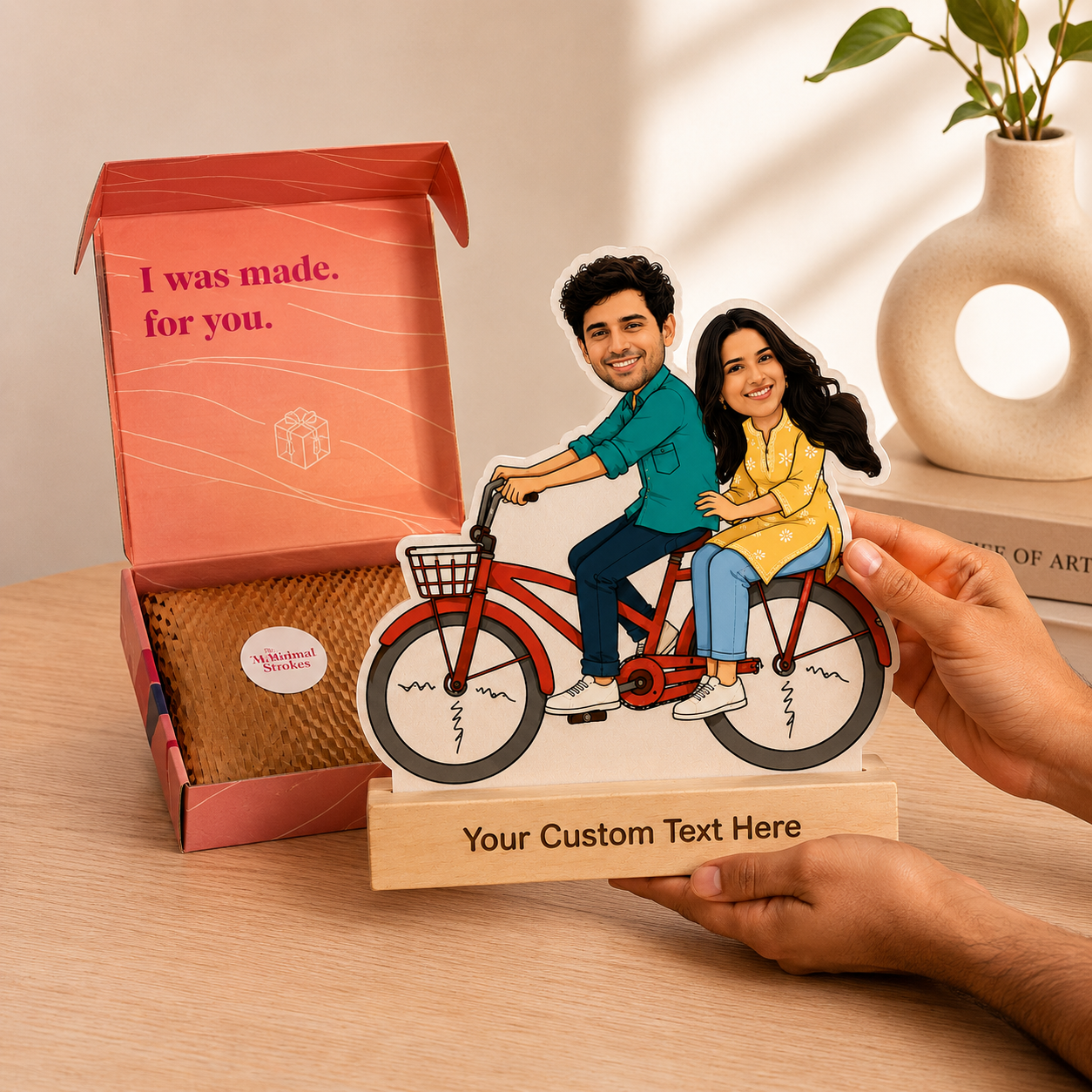 Personalized Bicycle Adventure Caricature With Stand