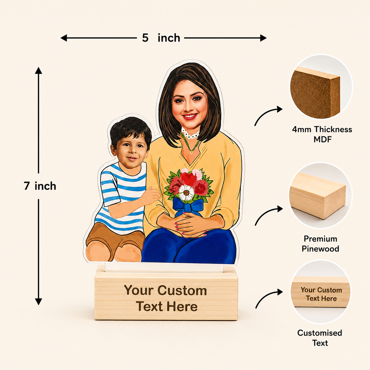 Little Boy with Mother Personalized with Stand