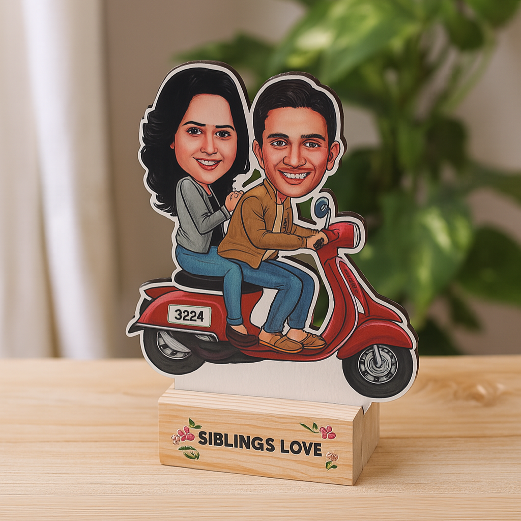 Caricature - Sibling Scooty Ride
