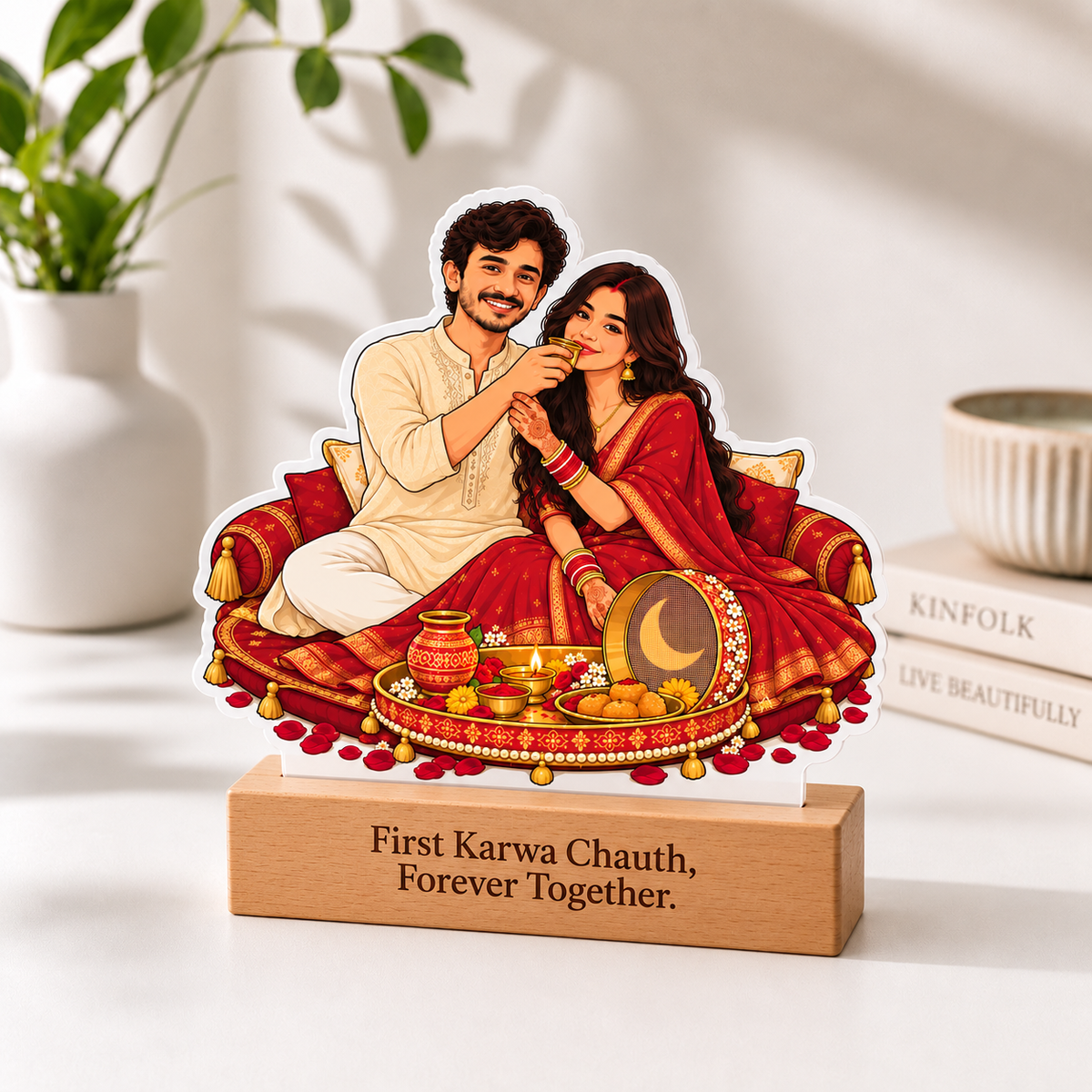 Karvachauth Couple Caricature With Stand