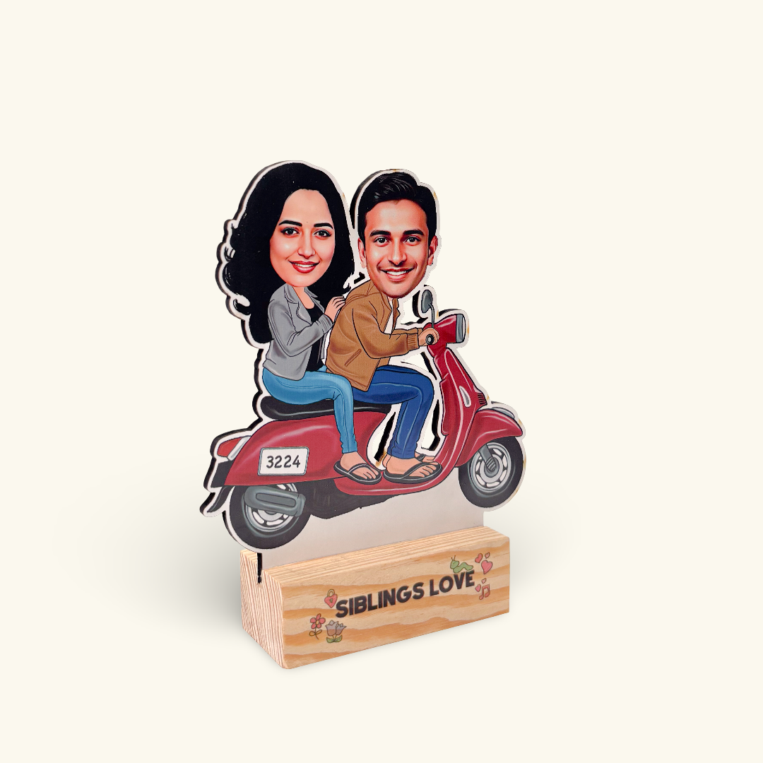 Caricature - Sibling Scooty Ride