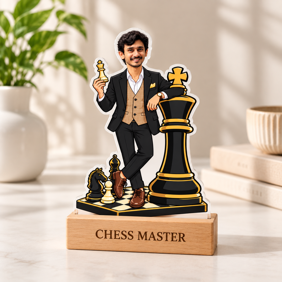 Personalized Chess Master Caricature With Stand
