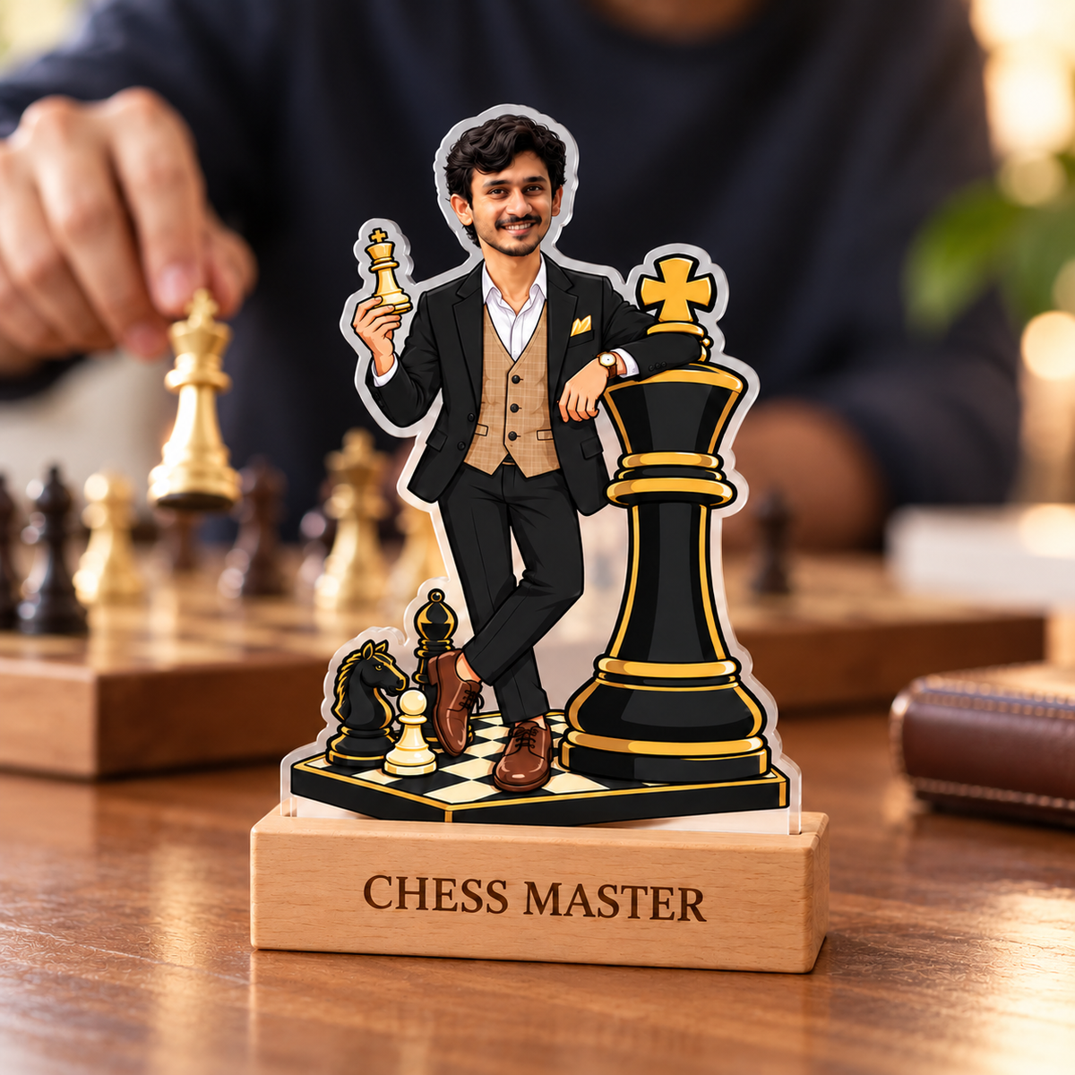 Personalized Chess Master Caricature With Stand