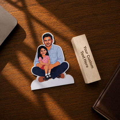 Father and Little Girl Caricature with Stand