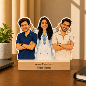Personalized Sibling Trio Caricature With Stand