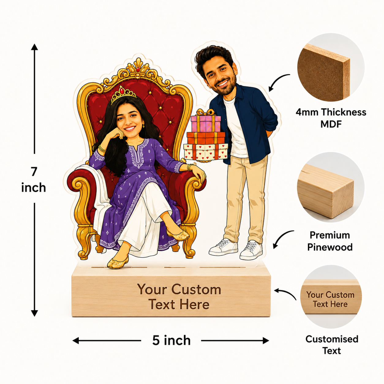 Personalized Royal Sibling Treatment Duo Caricature With Stand