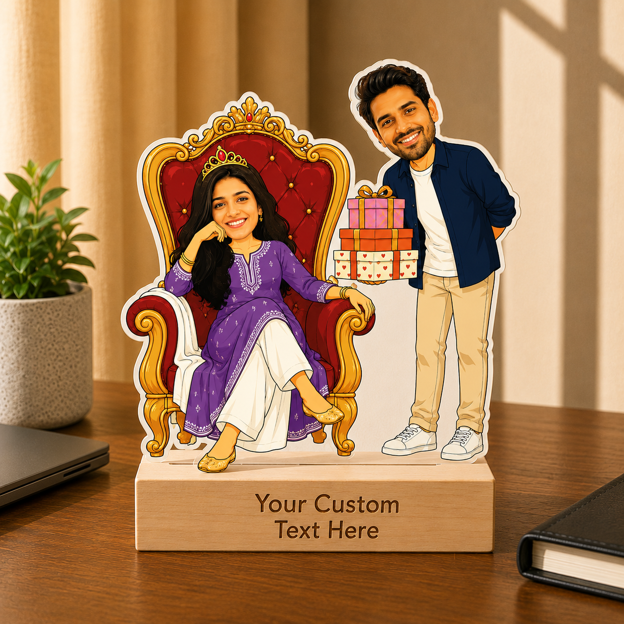 Personalized Royal Sibling Treatment Duo Caricature With Stand