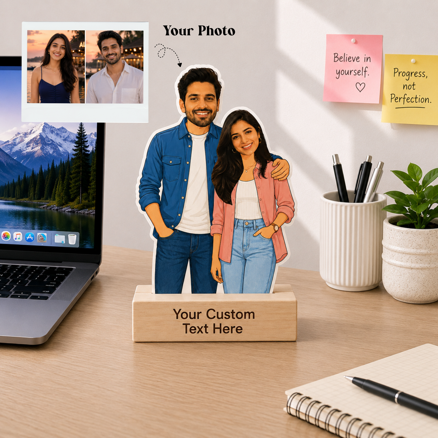 Personalized Brother & Sister Love Caricature With Stand