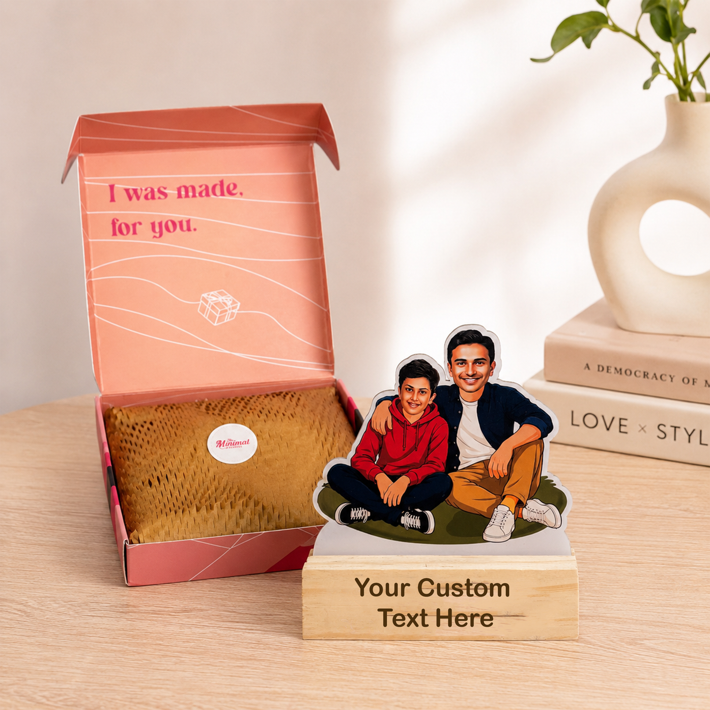 Personalized Father-Son Caricature with Stand