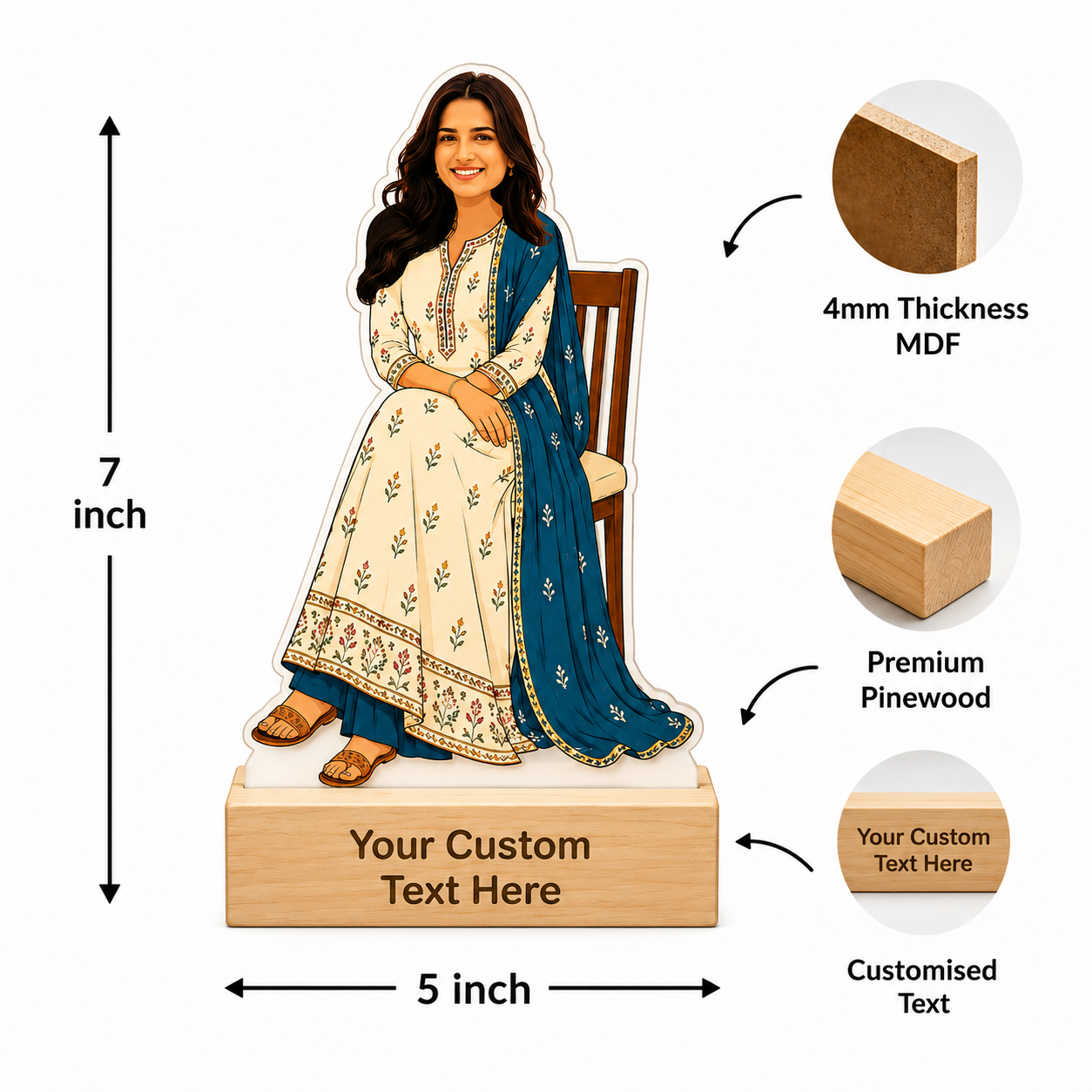 Sister(Ethnic Outfit) Personalized Caricature With Stand