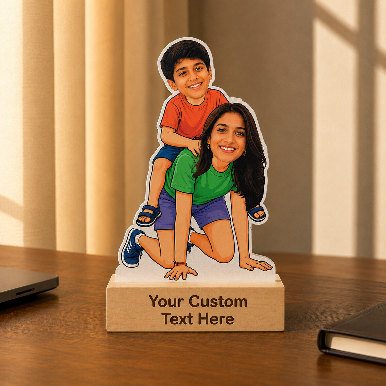 Sister-Brother Bonding Caricature With Stand