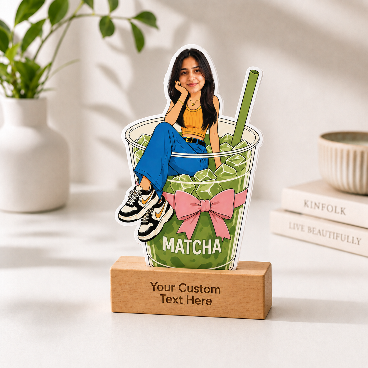 Personalized Matcha Lover Caricature With Stand