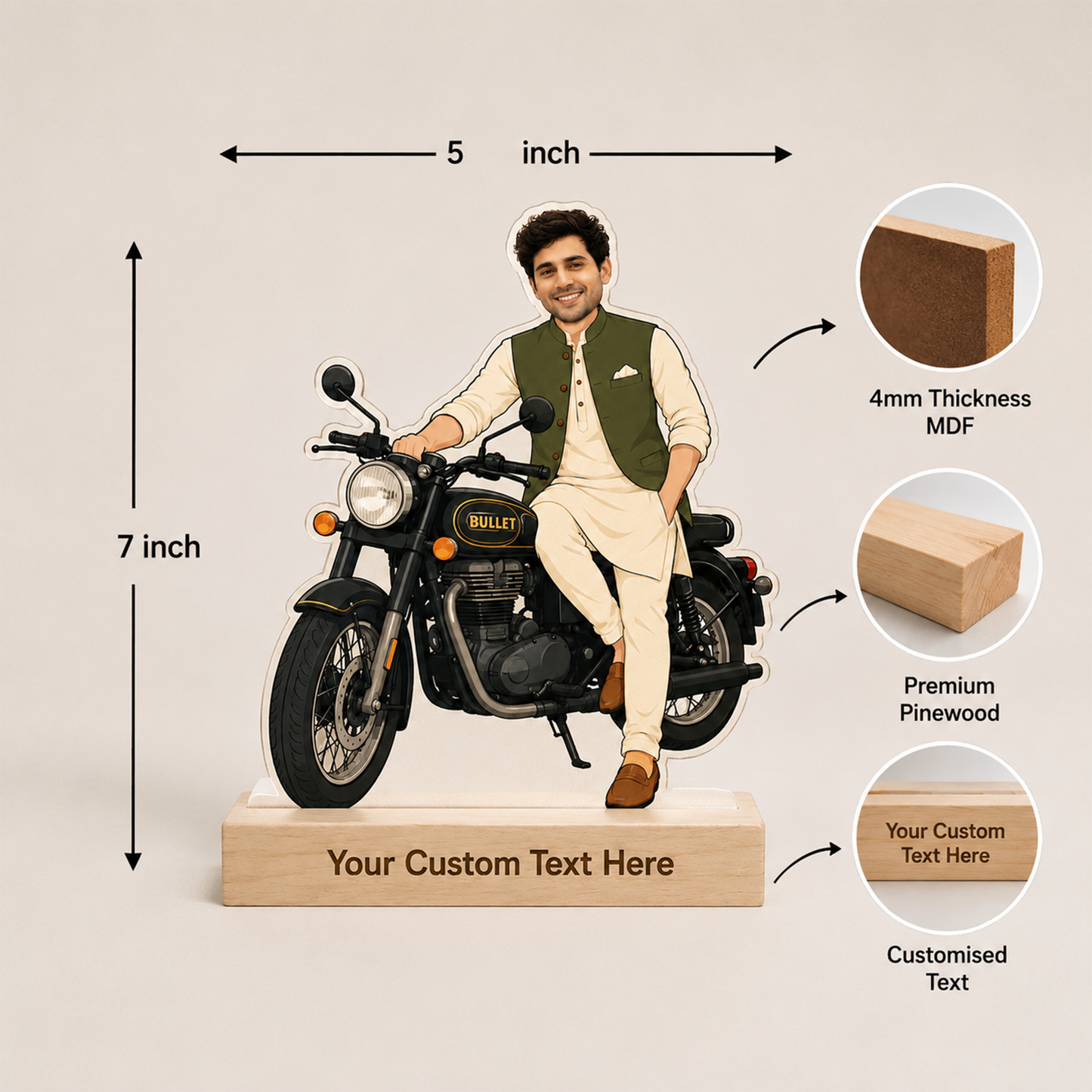 Personalized Man & His Bike Caricature With Stand