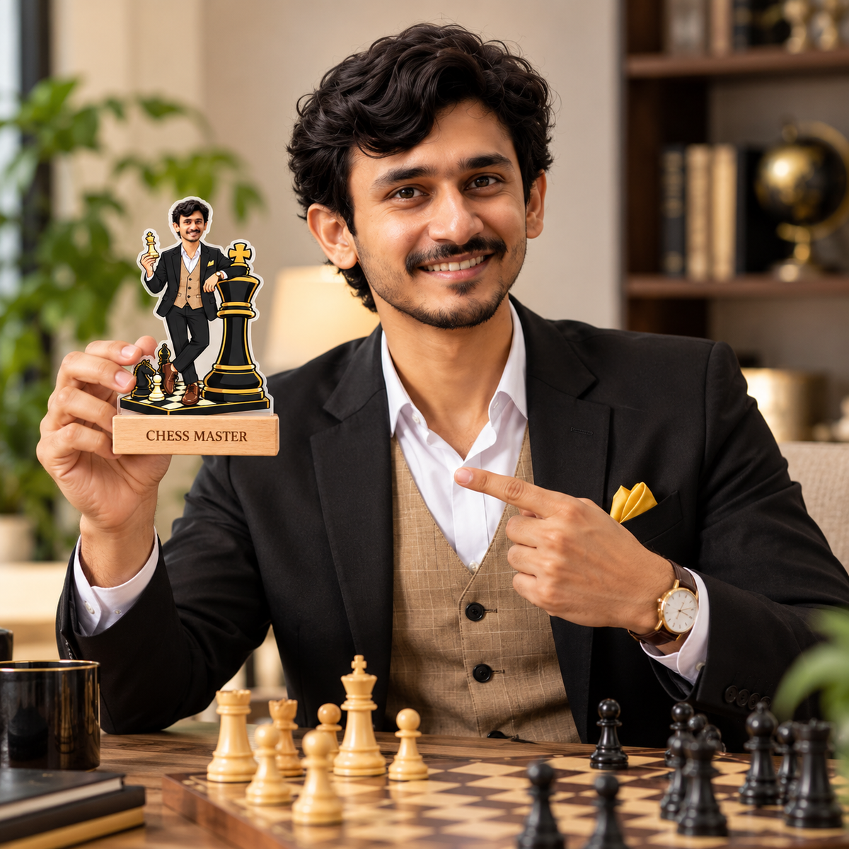 Personalized Chess Master Caricature With Stand
