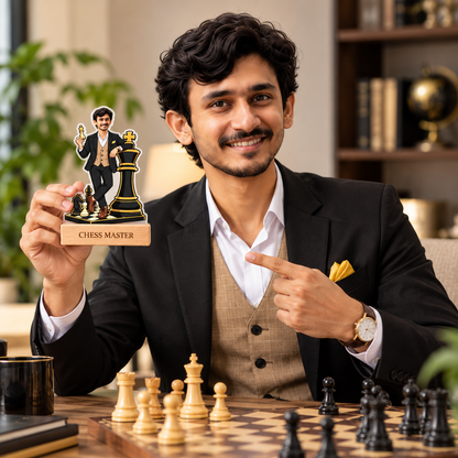 Personalized Chess Master Caricature With Stand
