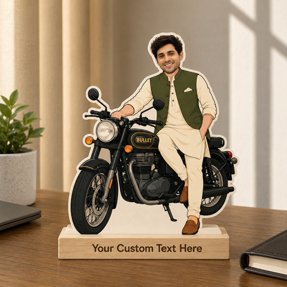 Personalized Man & His Bike Caricature With Stand