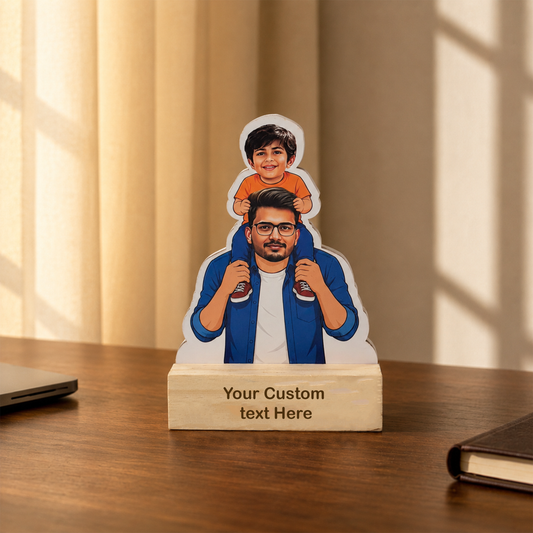 Personalized Man & Boy Duo Caricature With Stand