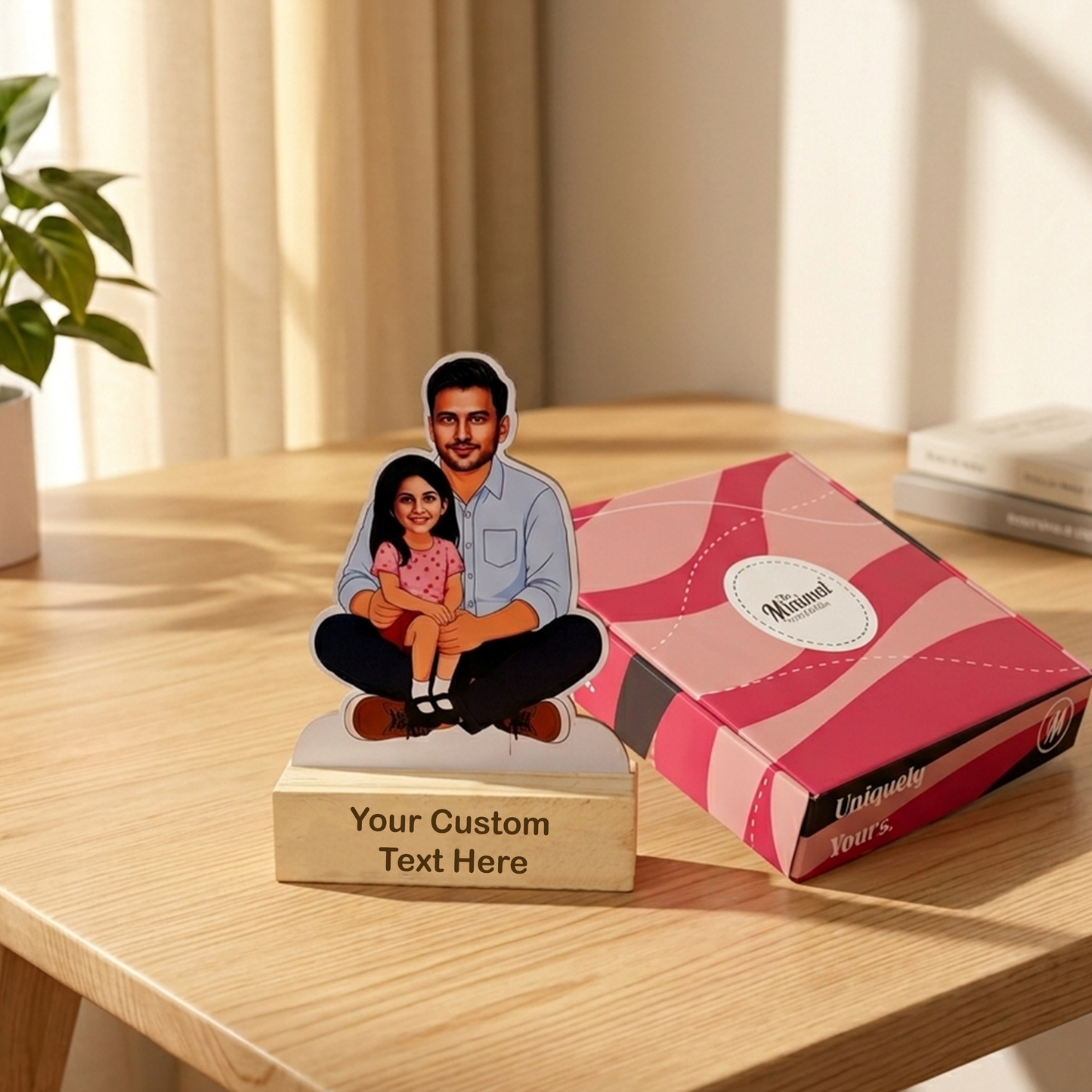 Father and Little Girl Caricature with Stand