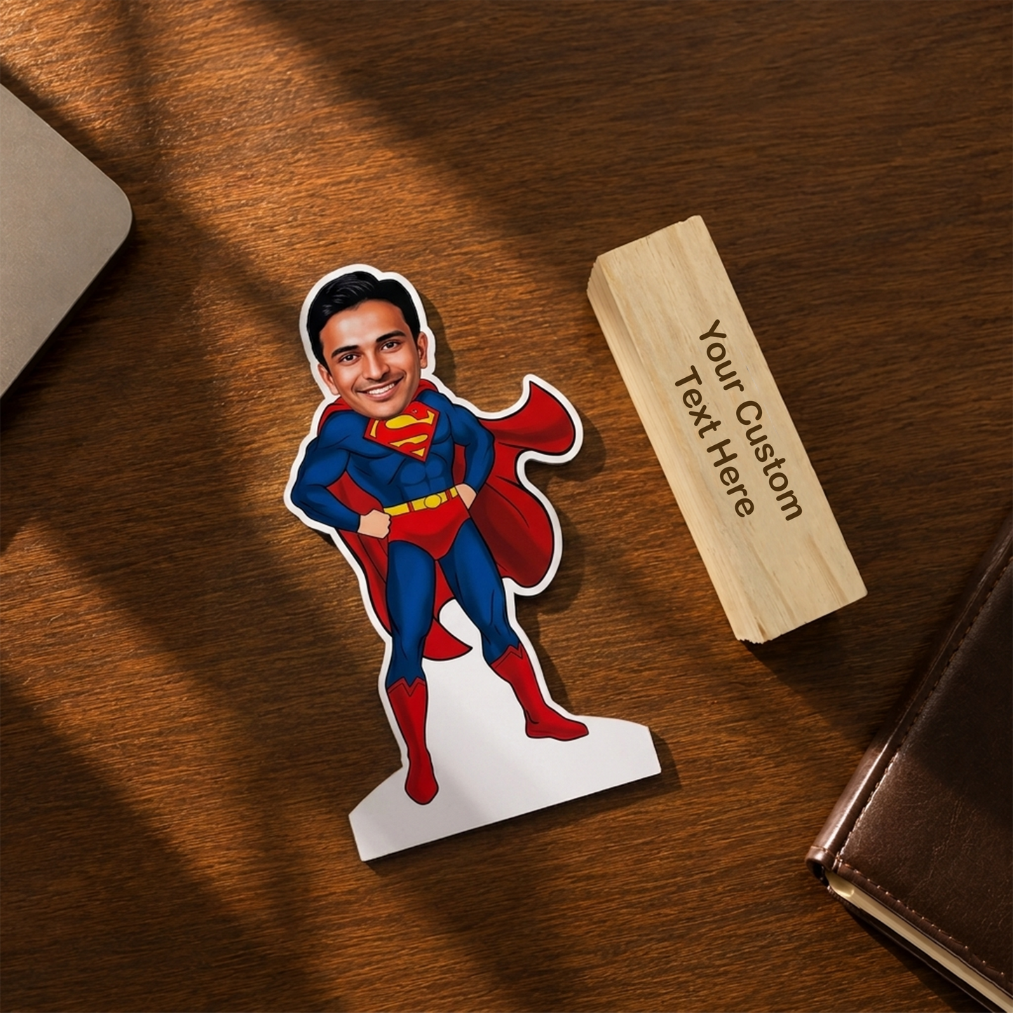 Superhero Man Personalized Caricature with Stand
