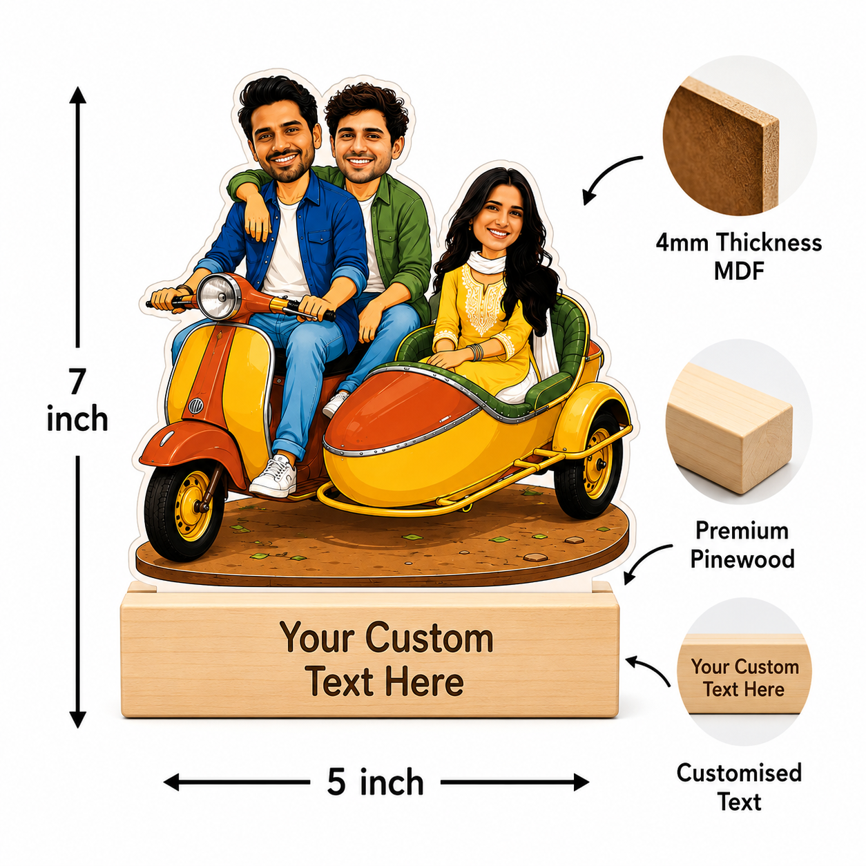 Personalized Bhai & Behan Caricature With Stand