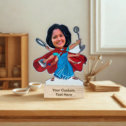 Personalized Homemaker Caricature With Stand – Custom Photo & Text