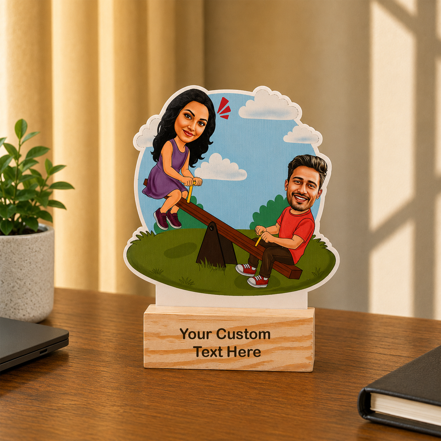 See-Saw Duo Personalized Caricature with Stand