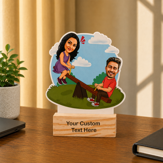 See-Saw Duo Personalized Caricature with Stand