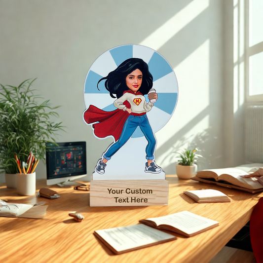 Personalized Superhero Woman Caricature With Stand