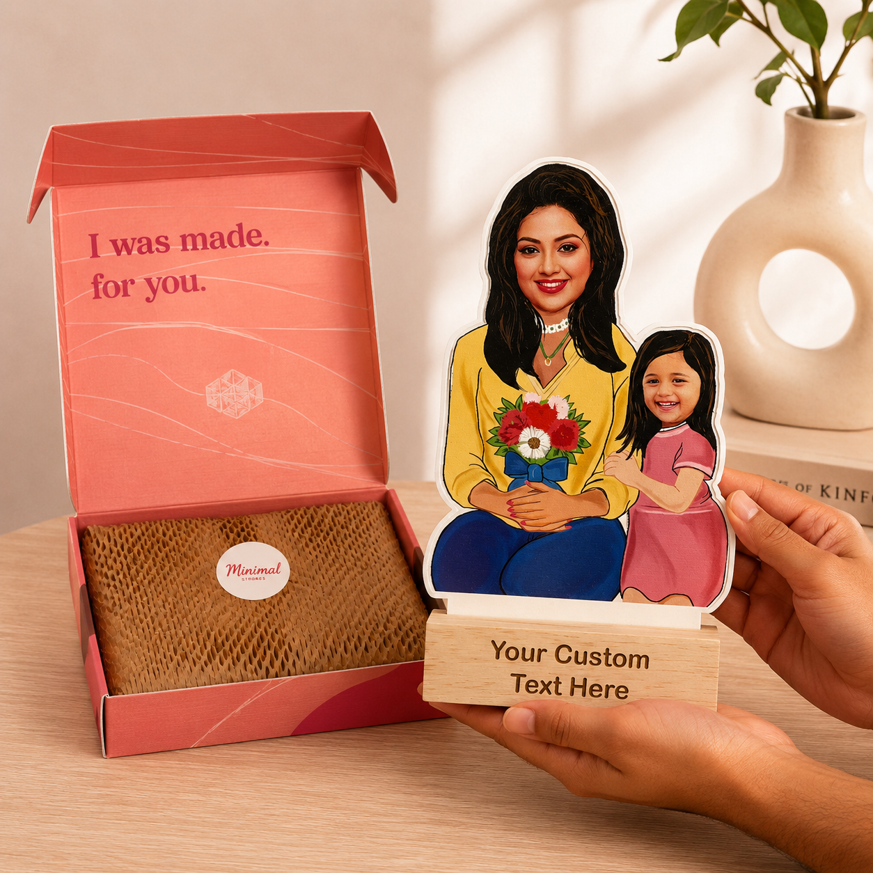 Little Girl with Mother Caricature with Stand