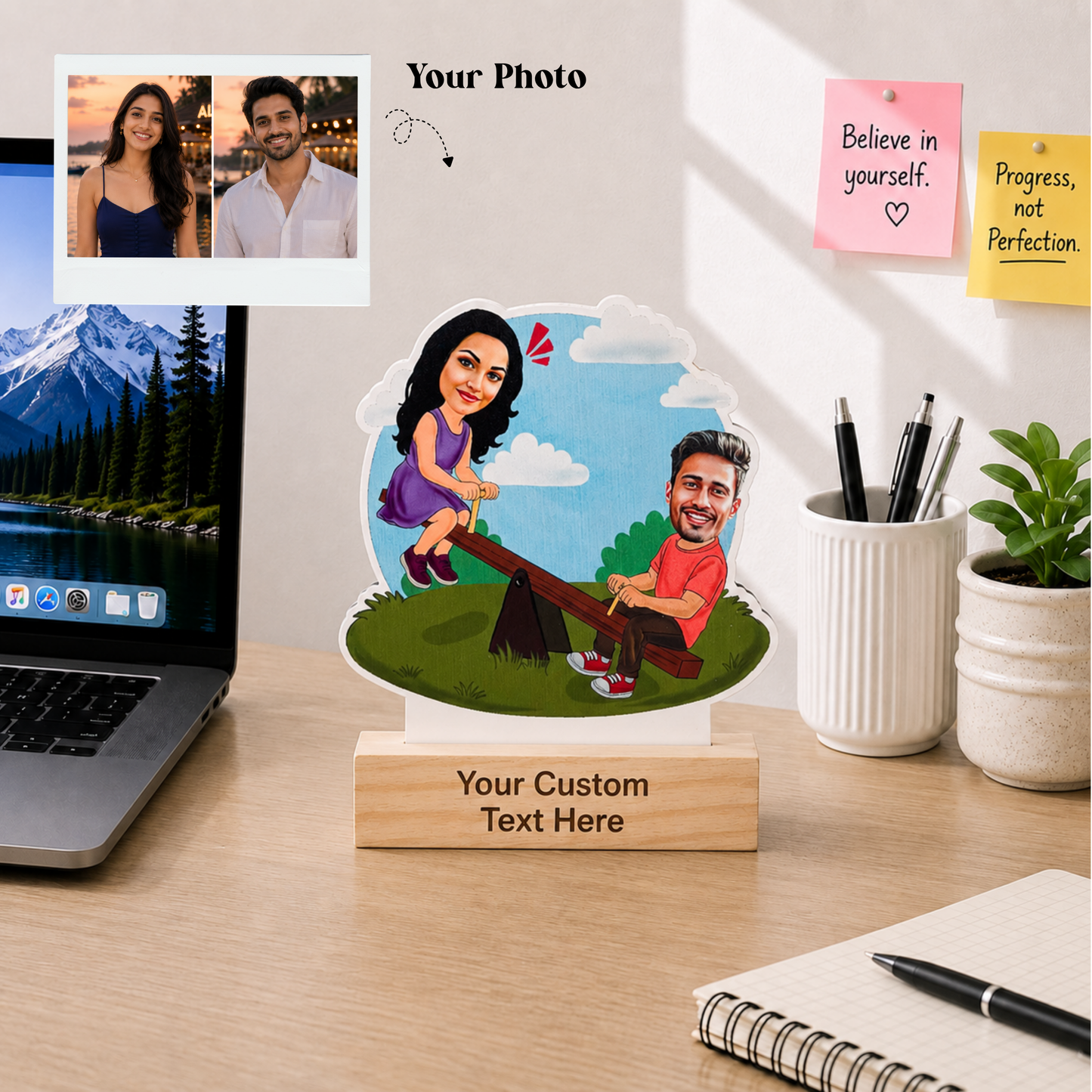 See-Saw Duo Personalized Caricature with Stand