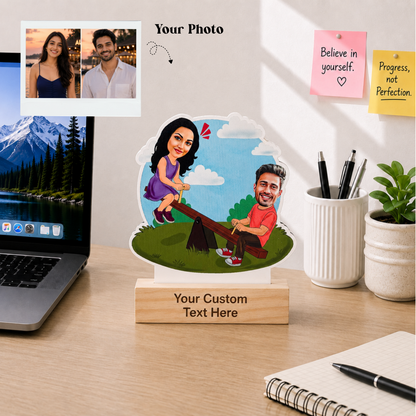 See-Saw Duo Personalized Caricature with Stand