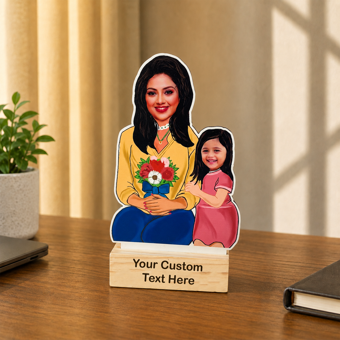 Little Girl with Mother Caricature with Stand