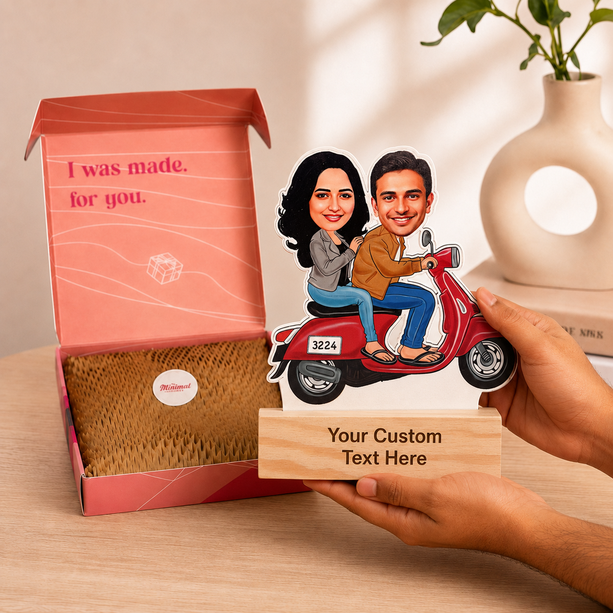 Scooty Ride Personalized Caricature with Stand