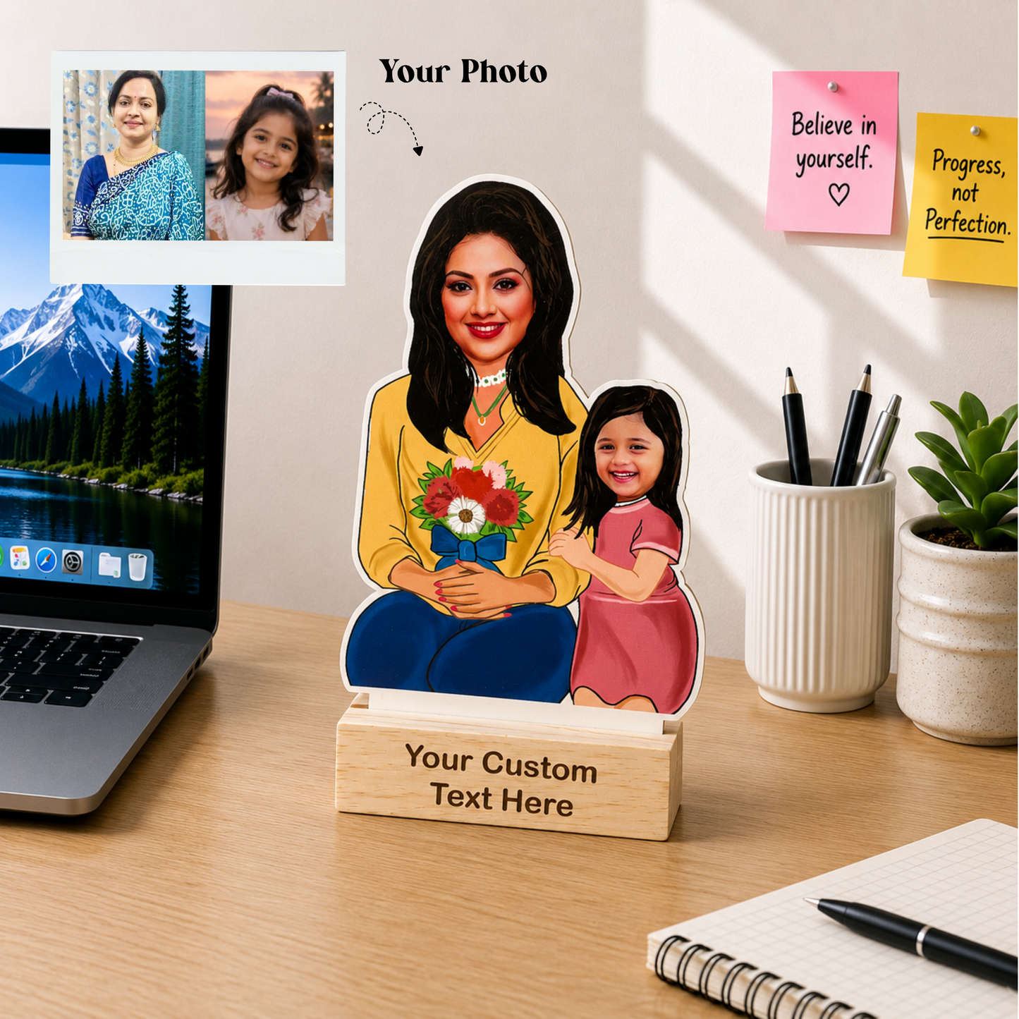Little Girl with Mother Caricature with Stand