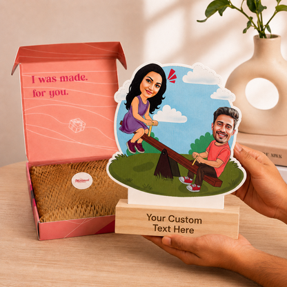 See-Saw Duo Personalized Caricature with Stand