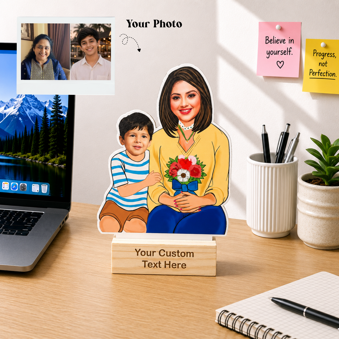 Little Boy with Mother Personalized with Stand