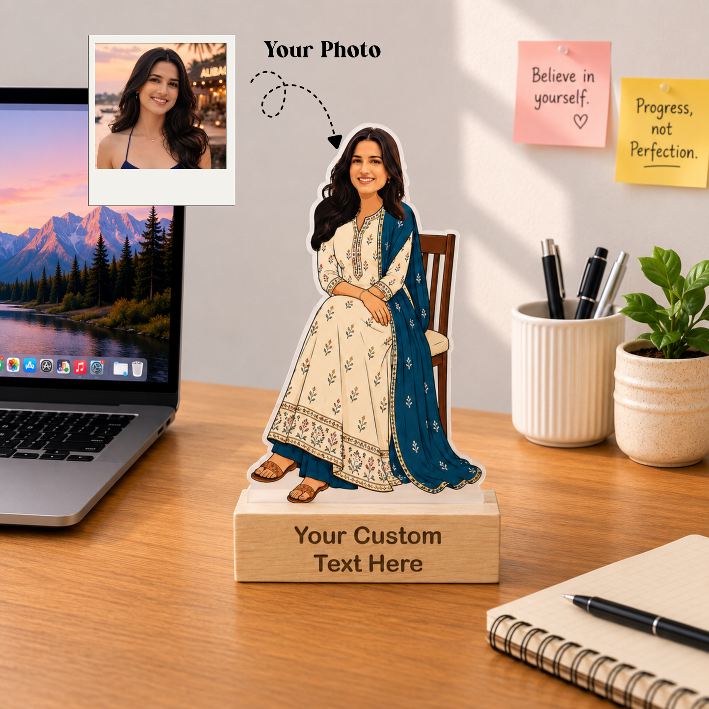 Sister(Ethnic Outfit) Personalized Caricature With Stand