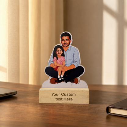 Father and Little Girl Caricature with Stand