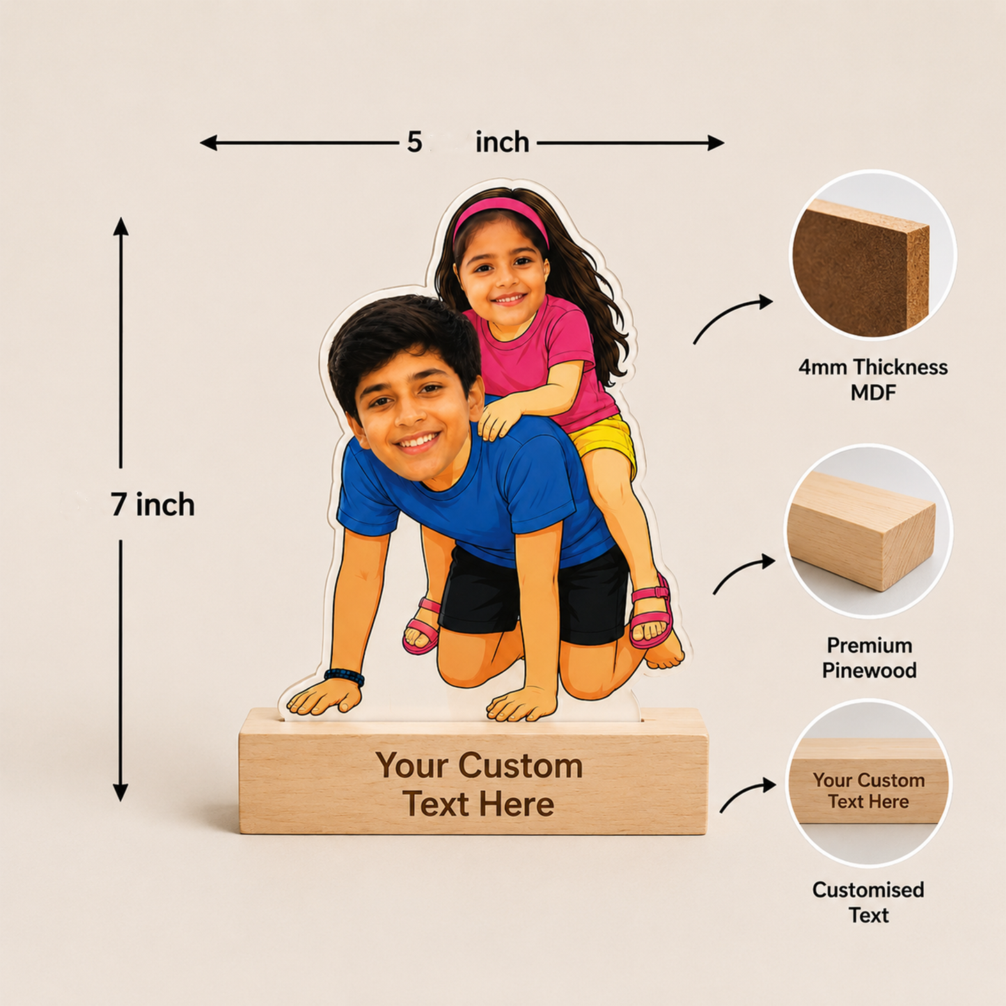 Sister on Brother's Back Love Caricature With Stand