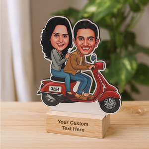 Personalized Scooty Ride Duo Caricature Stand With Stand