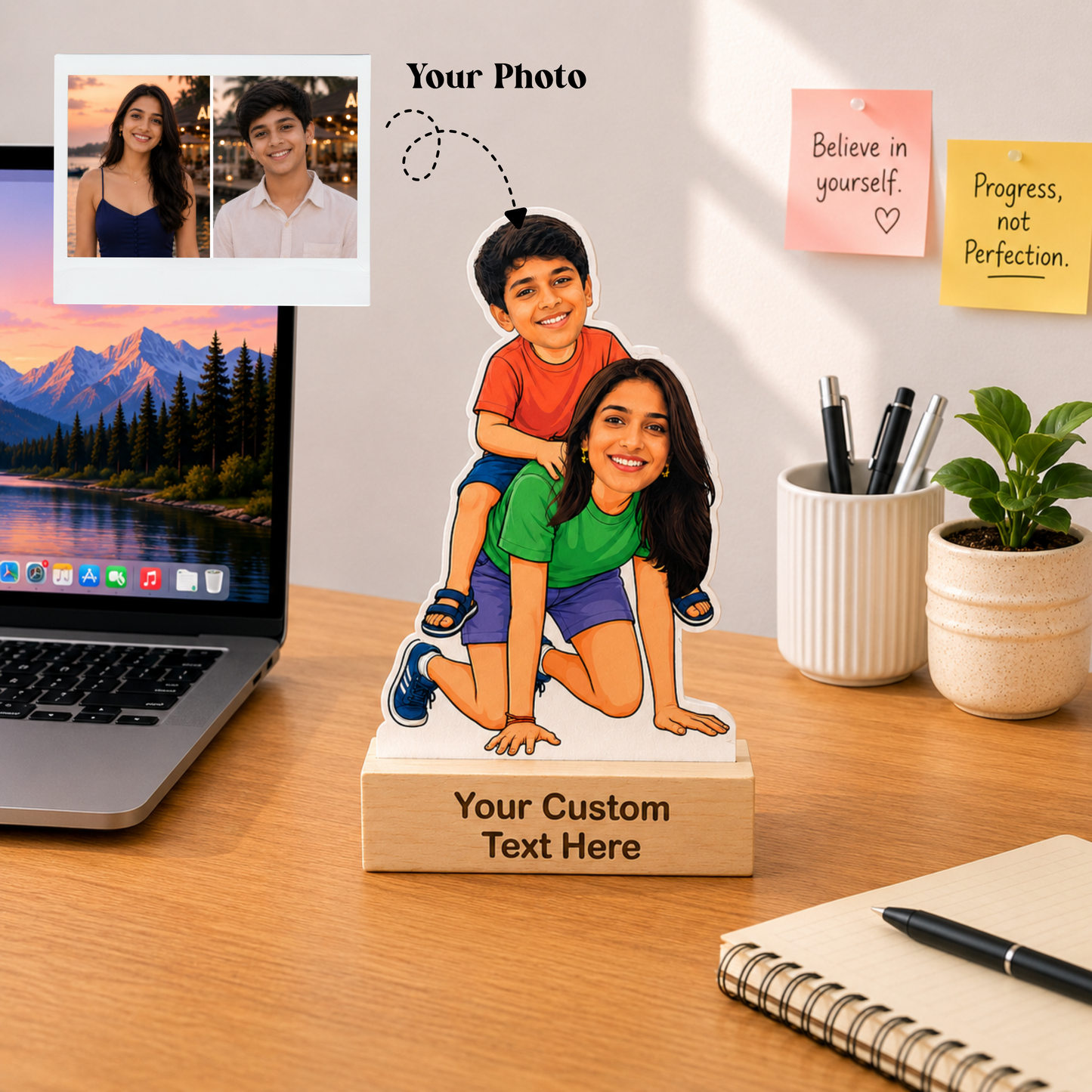 Sister-Brother Bonding Caricature With Stand