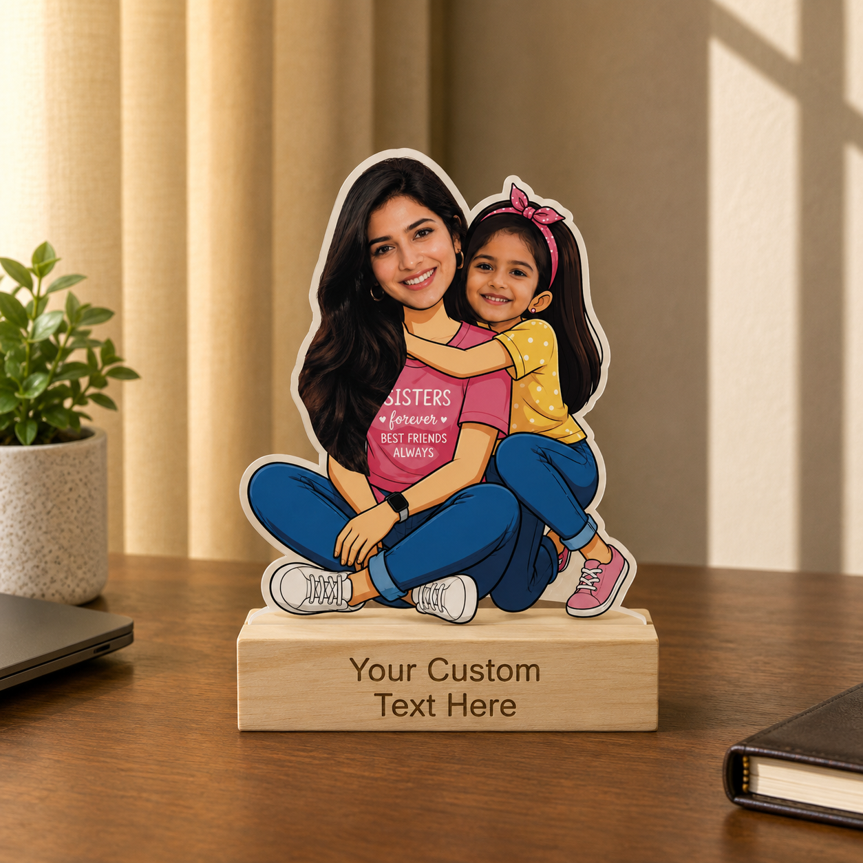 Personalized Sisters Love Caricature With Stand