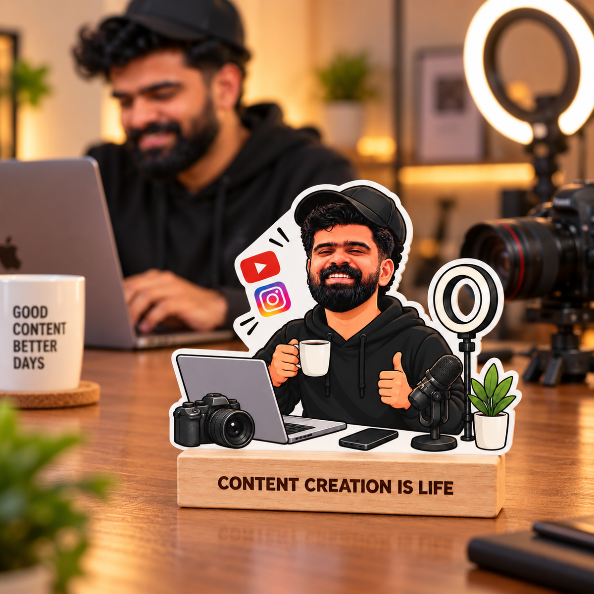 Personalized Content Creator Caricature With Stand