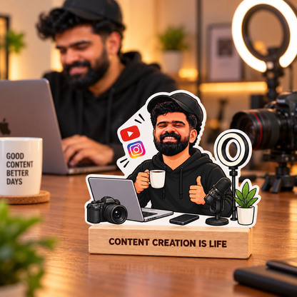 Personalized Content Creator Caricature With Stand
