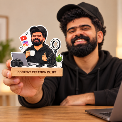 Personalized Content Creator Caricature With Stand