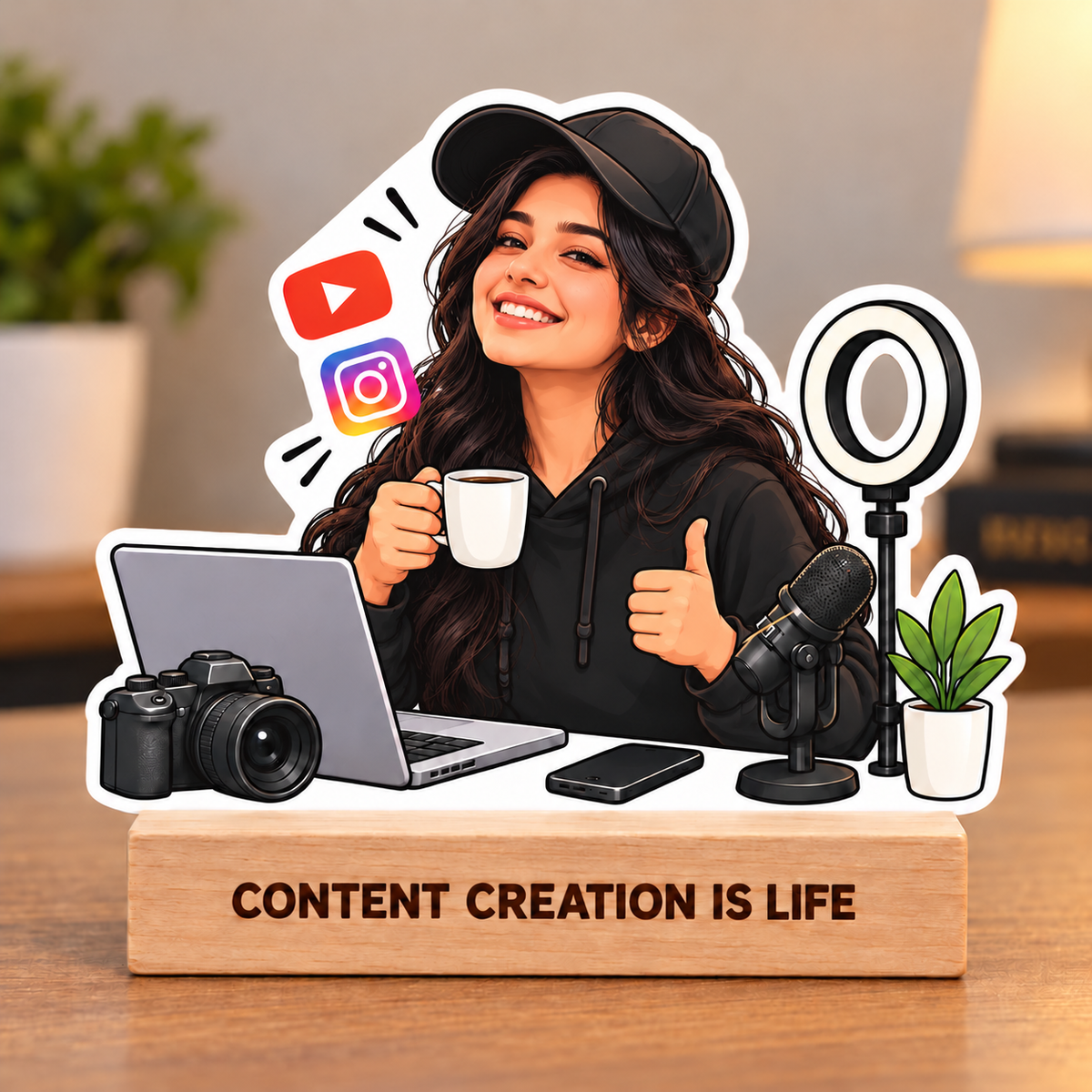 Personalized Content Creator Caricature With Stand