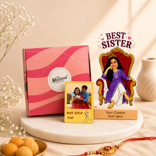 Best Sister Rakhi Combo – Personalized Caricature & Fridge Magnet Gift
